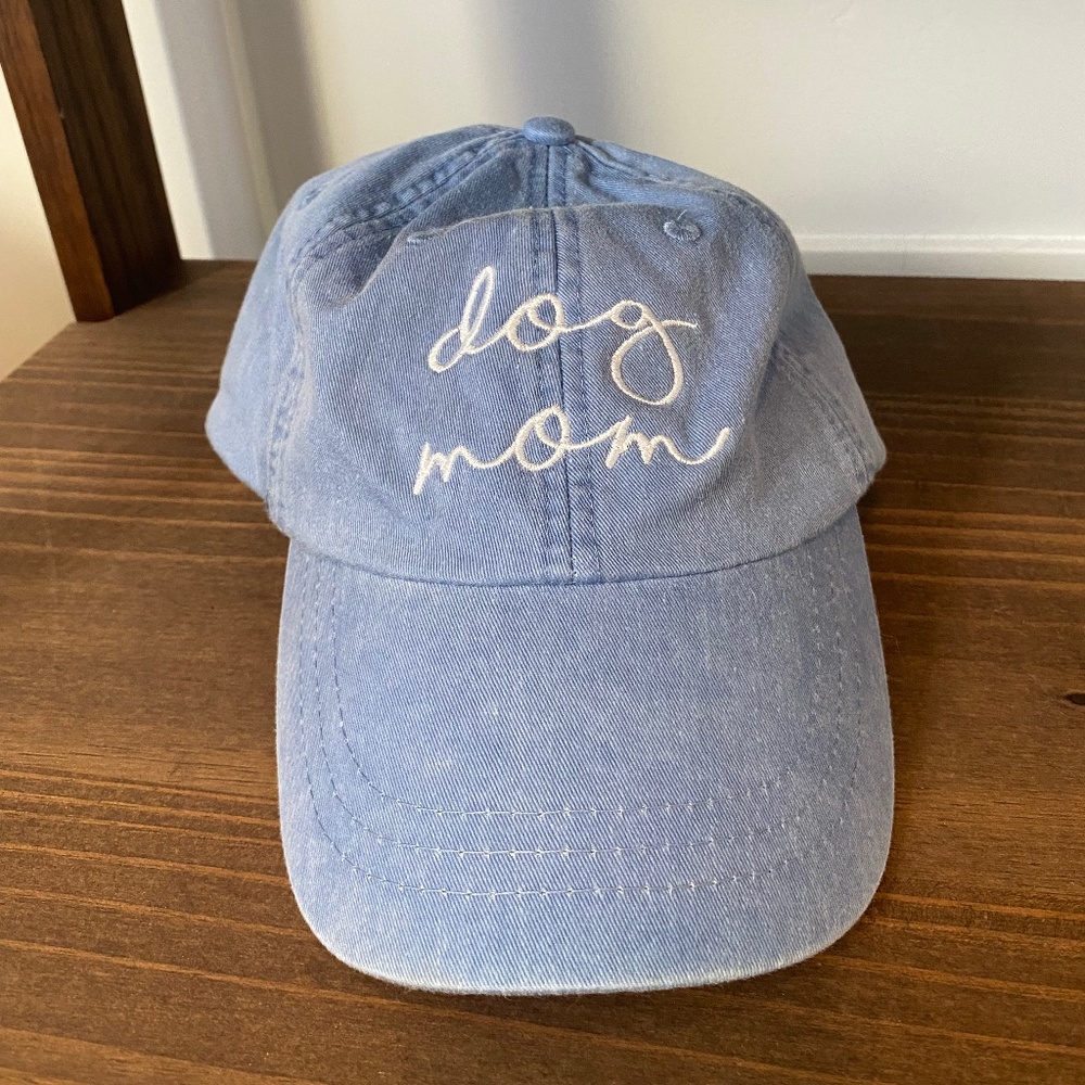 Light Blue Dog Mom Denim Hat, Leather Strap